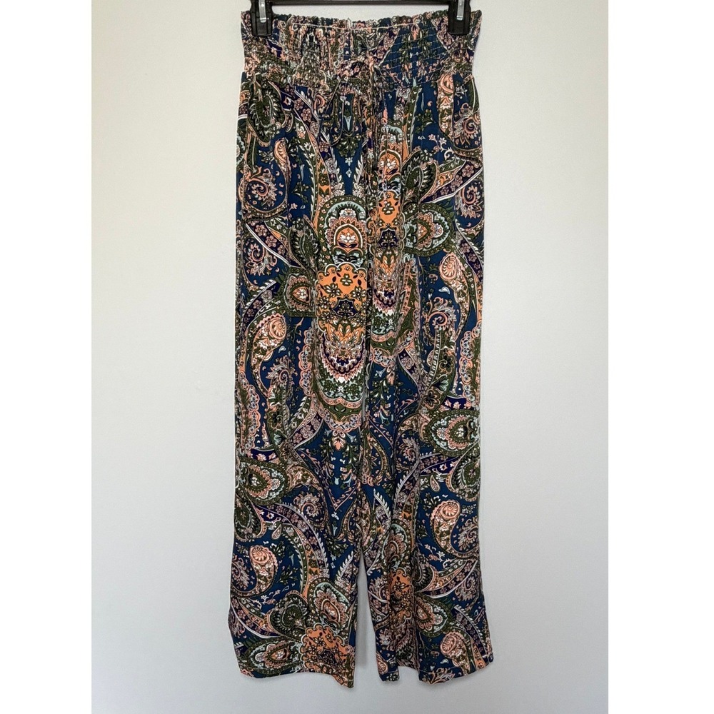 Women's XL Boho Paisley Wide Leg Palazzo Pants Dark Blue Flowy